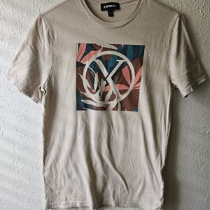 Express Men's Beige Graphic Logo T-Shirt